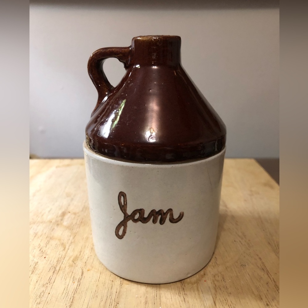 Mini stoneware crock like jam jug